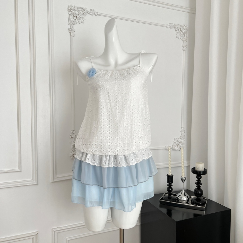 White summer dress flat shoulder T-back for women
