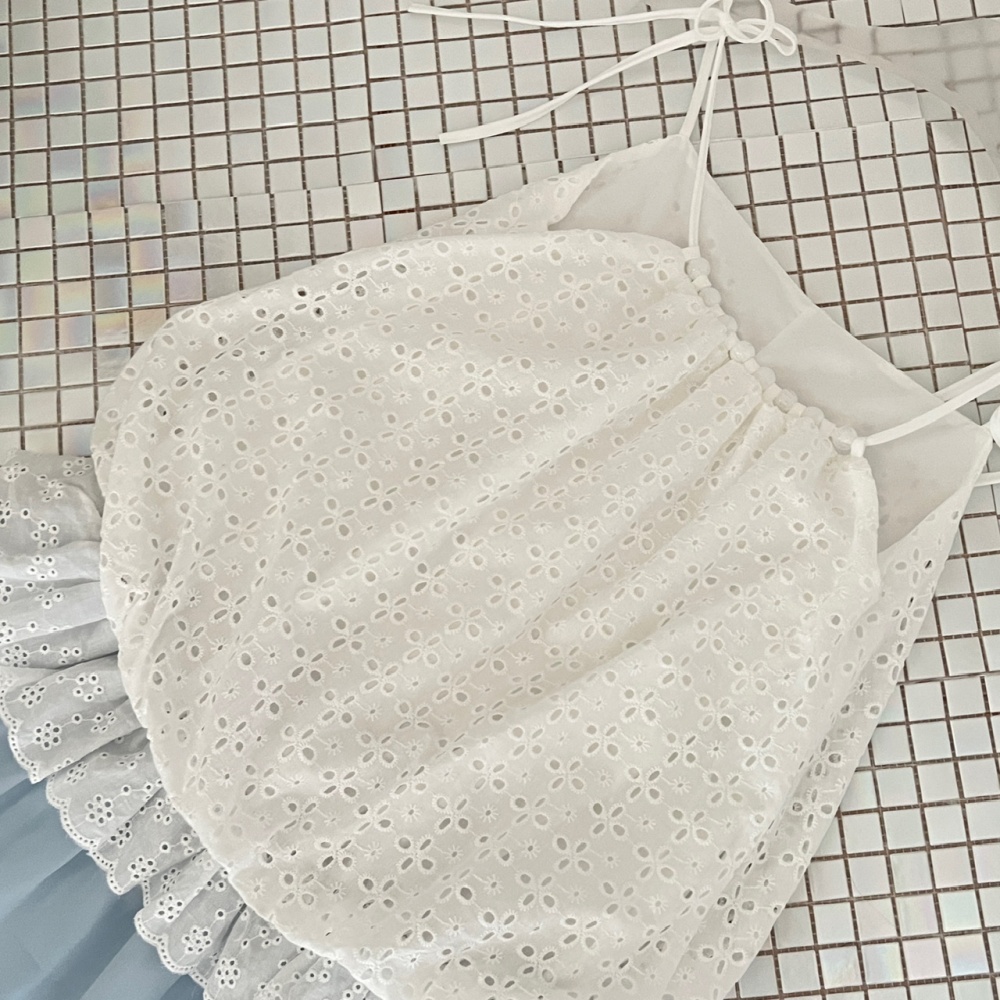 White summer dress flat shoulder T-back for women