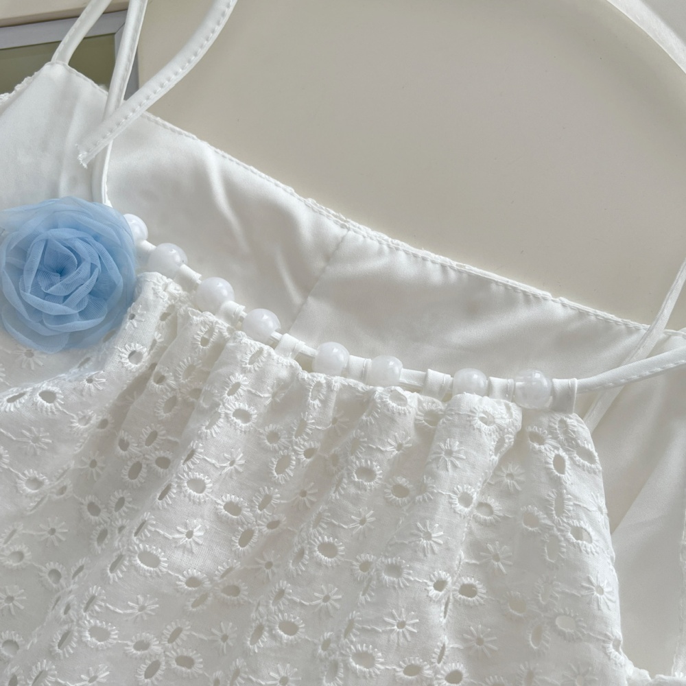 White summer dress flat shoulder T-back for women