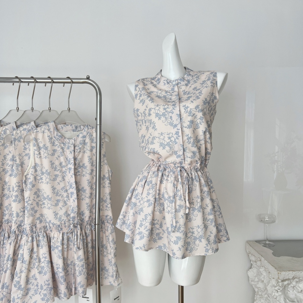 Slim blue and white porcelain dress summer T-back