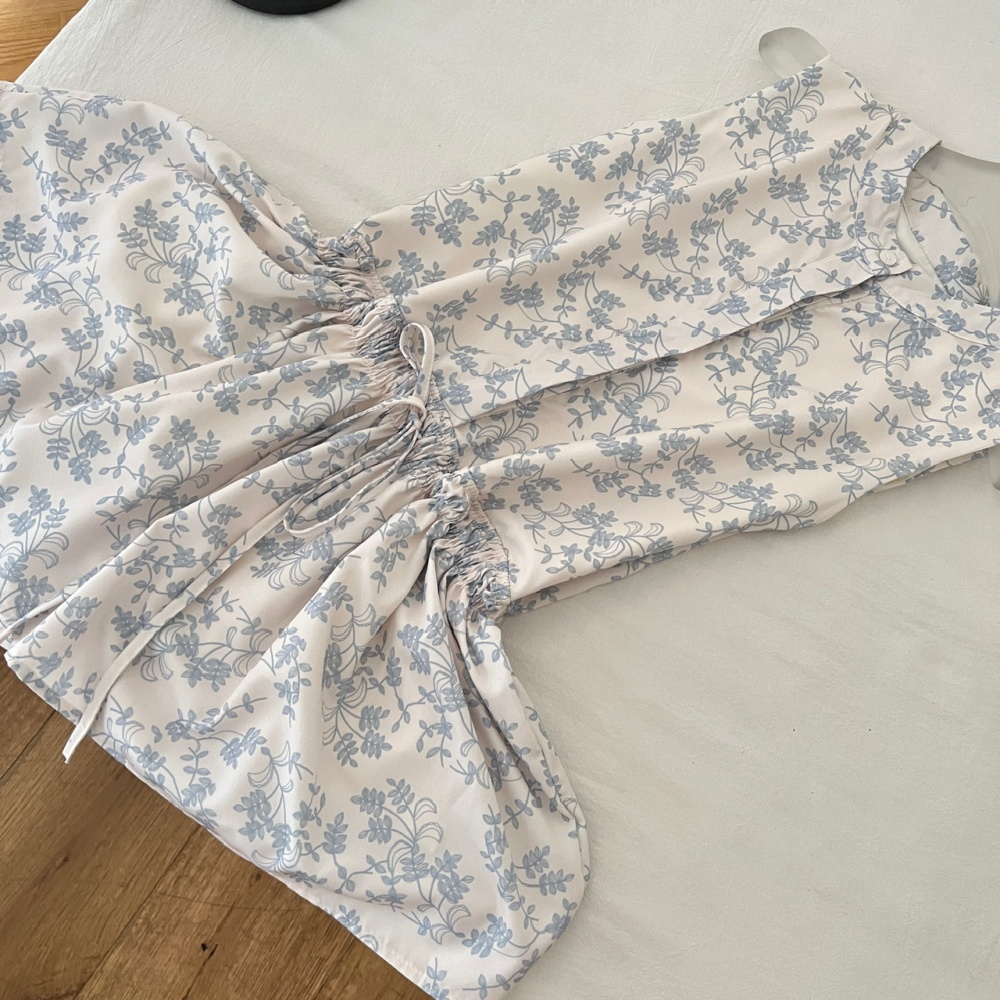 Slim blue and white porcelain dress summer T-back