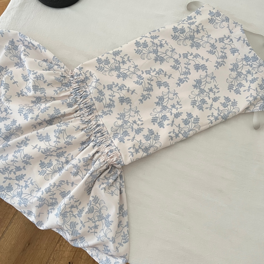 Slim blue and white porcelain dress summer T-back