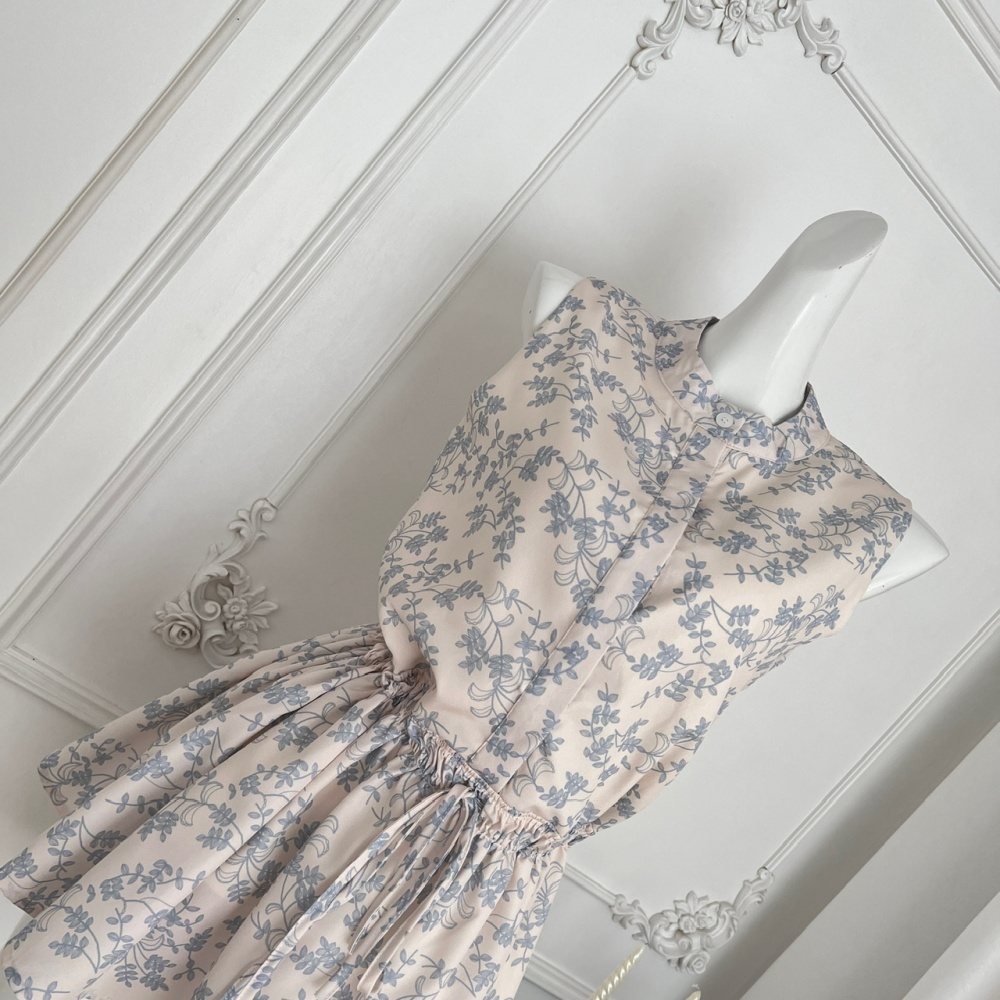 Slim blue and white porcelain dress summer T-back