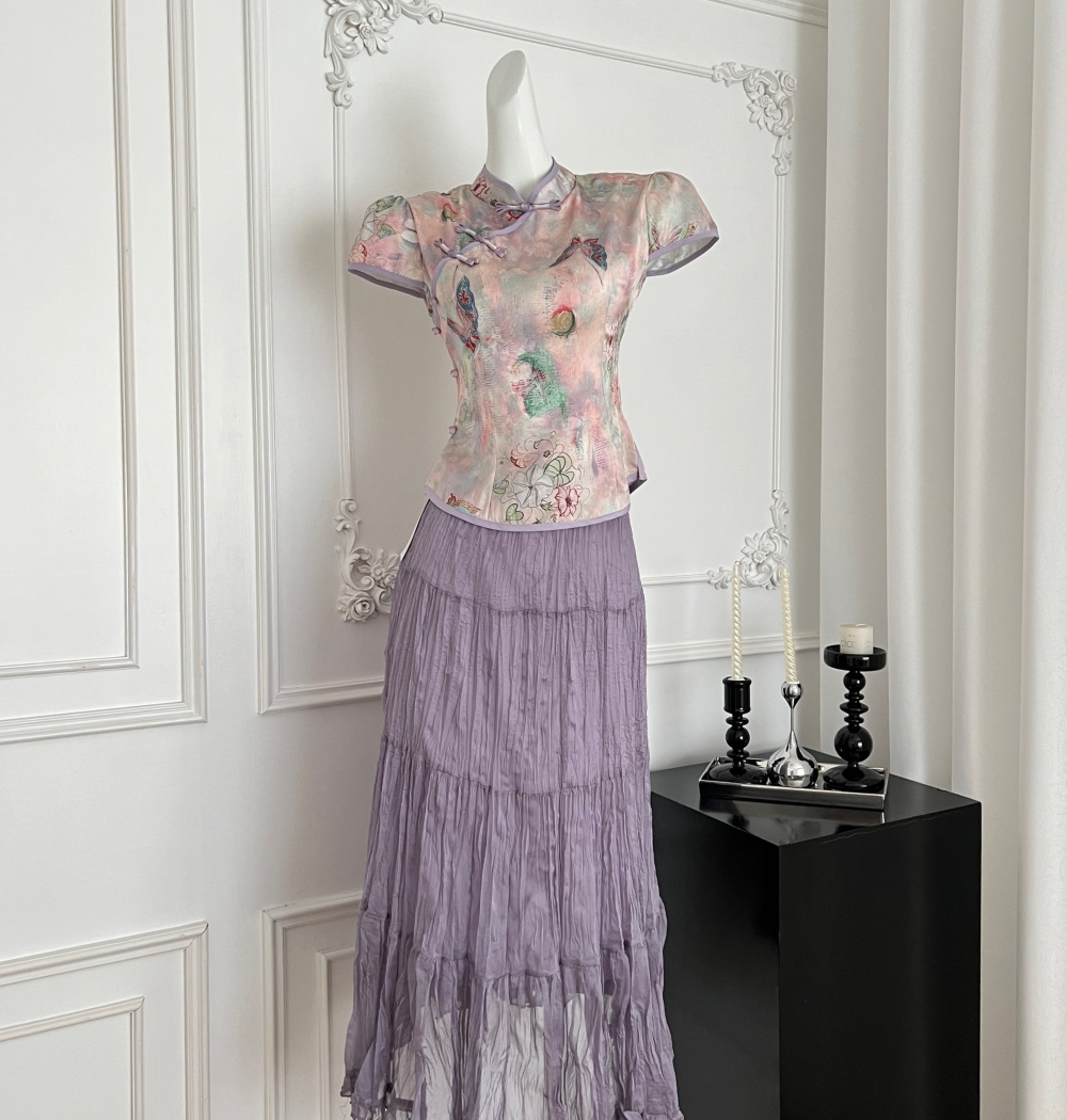 Butterfly printing tops summer skirt a set