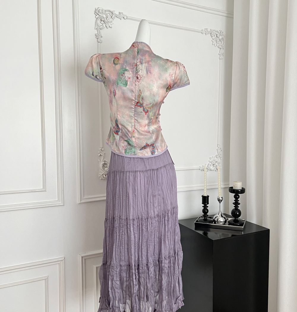 Butterfly printing tops summer skirt a set