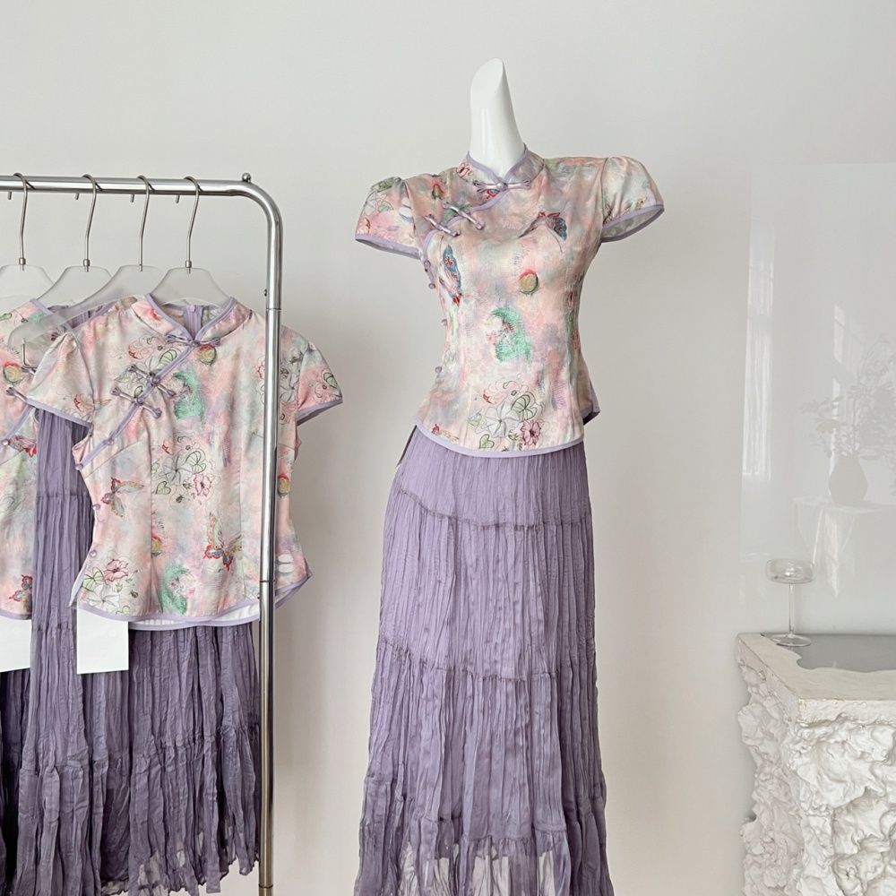Butterfly printing tops summer skirt a set