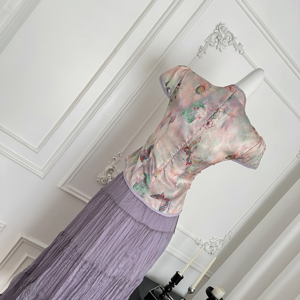Butterfly printing tops summer skirt a set