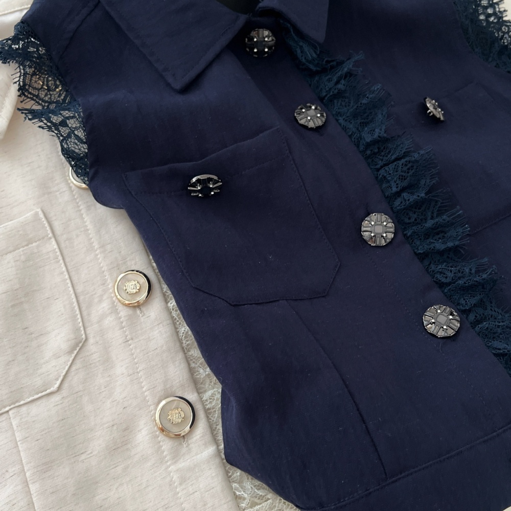 Sleeveless lace chanelstyle tops flax summer shirt 2pcs set