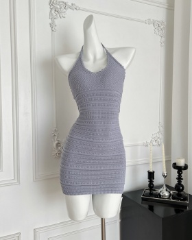Halter short knitted long was white T-back
