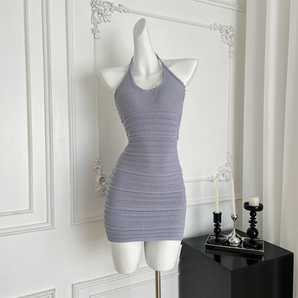Halter short knitted long was white T-back