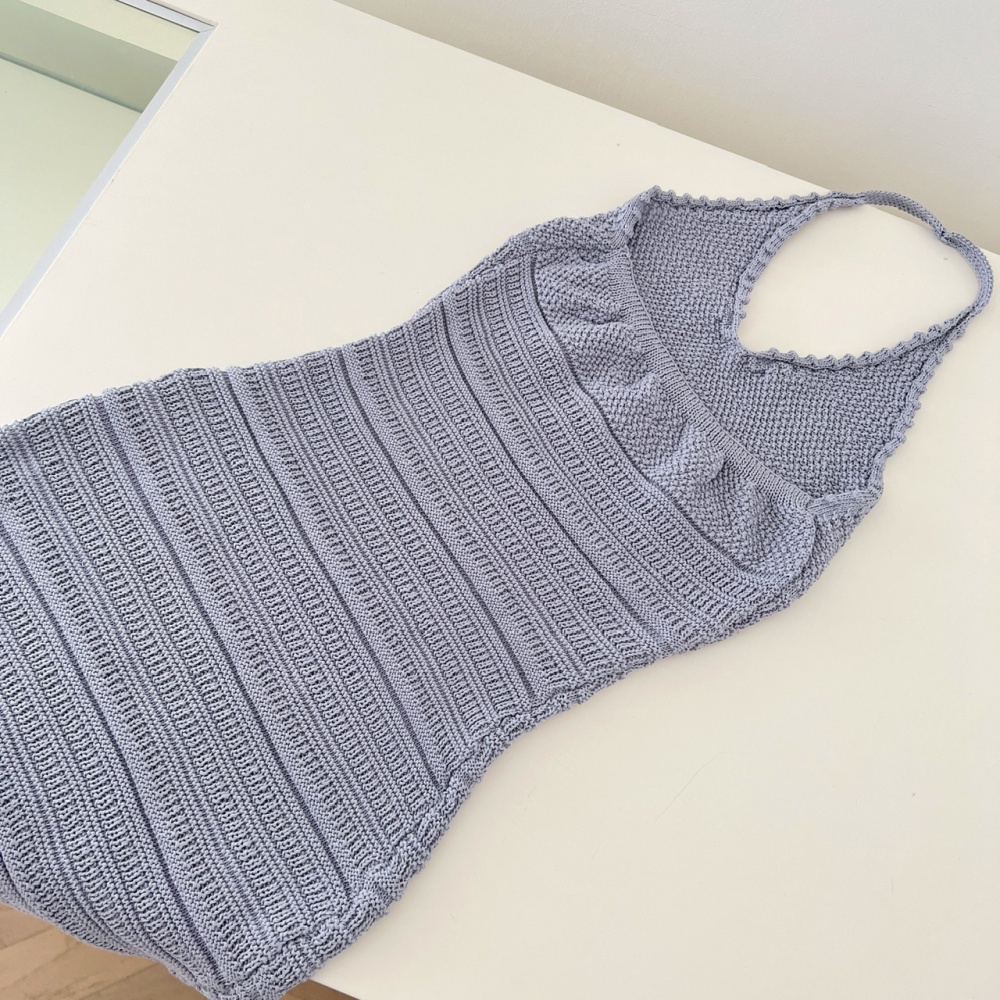 Halter short knitted long was white T-back