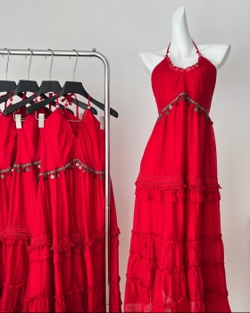 Vacation V-neck strap dress seaside halter dress