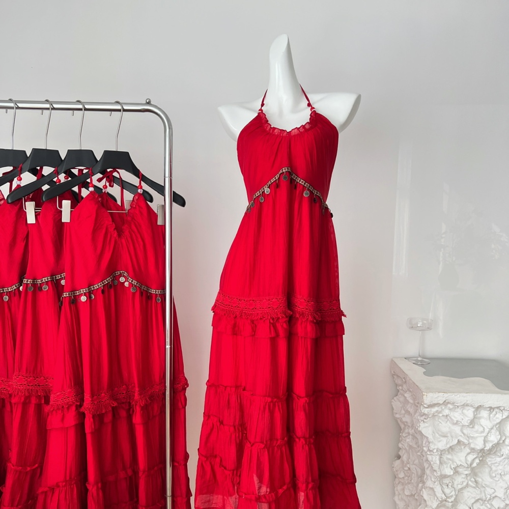 Vacation V-neck strap dress seaside halter dress