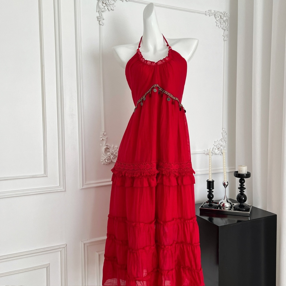 Vacation V-neck strap dress seaside halter dress