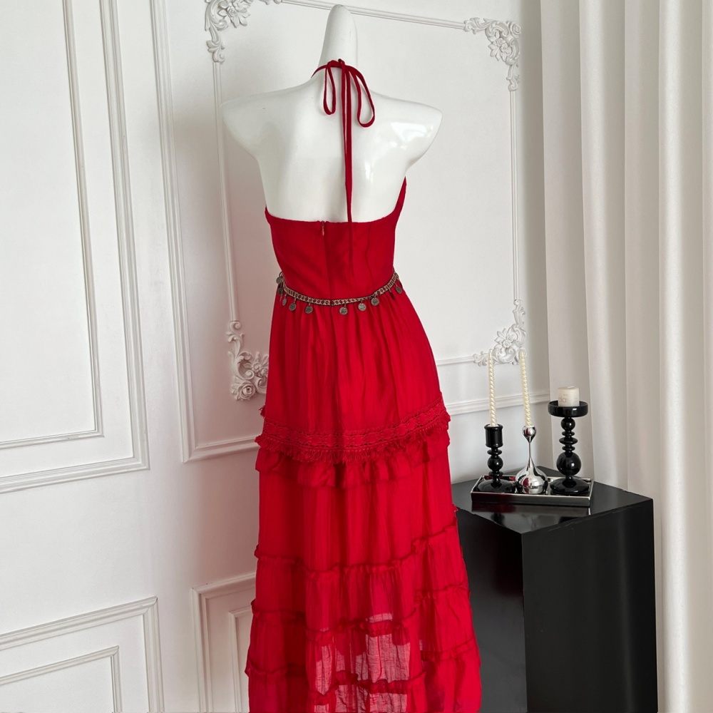 Vacation V-neck strap dress seaside halter dress