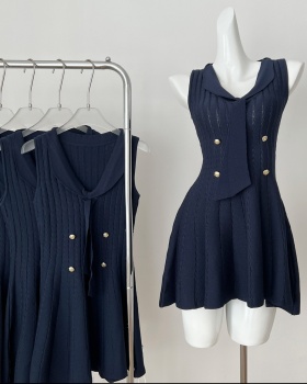 Temperament ladies chanelstyle knitted slim sleeveless dress