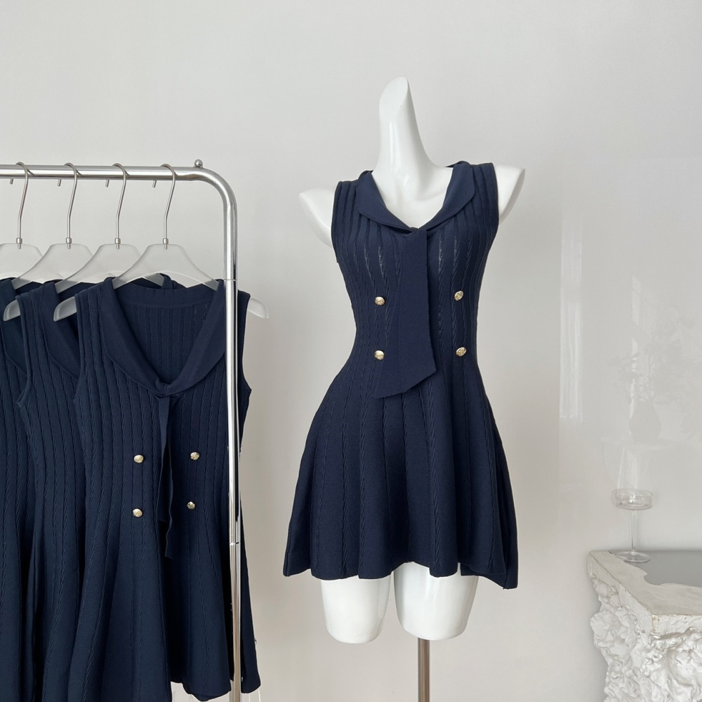 Temperament ladies chanelstyle knitted slim sleeveless dress