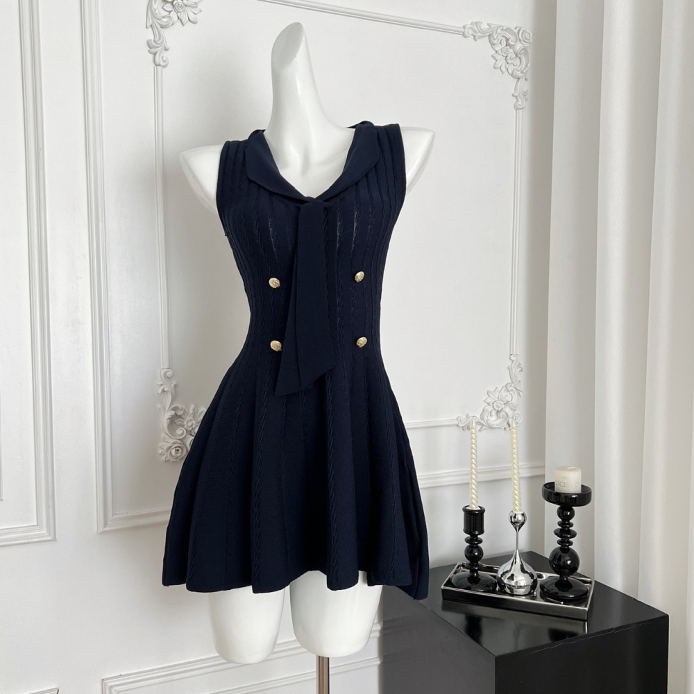 Temperament ladies chanelstyle knitted slim sleeveless dress