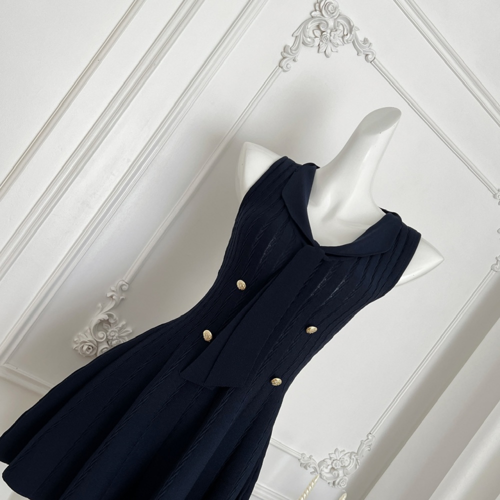 Temperament ladies chanelstyle knitted slim sleeveless dress