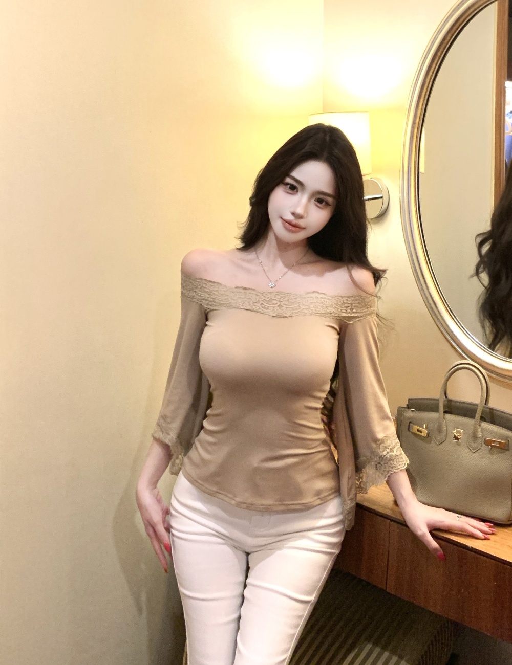 Enticement slim cozy lace sexy strapless tops for women