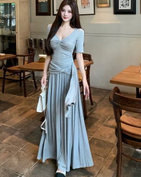 Temperament slim tops Casual V-neck skirt 2pcs set for women