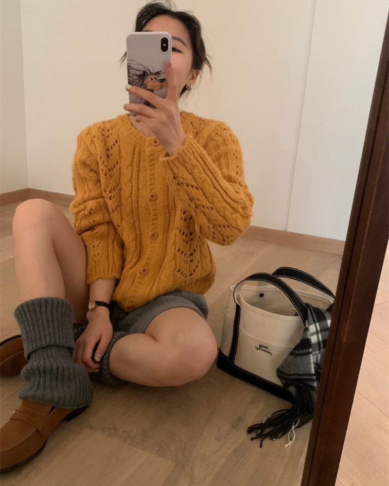 Lazy knitted sweet sweater all-match slim coat for women