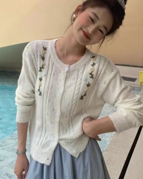 Floral embroidery lovely coat art lady sweater for women