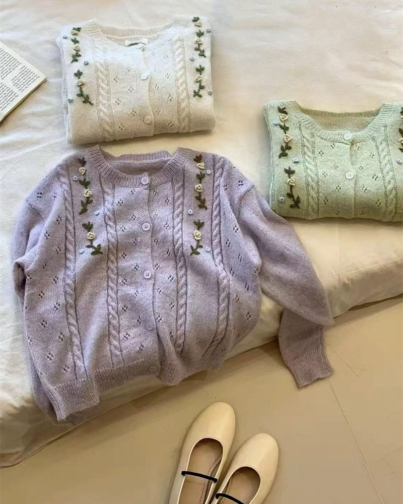 Floral embroidery lovely coat art lady sweater for women