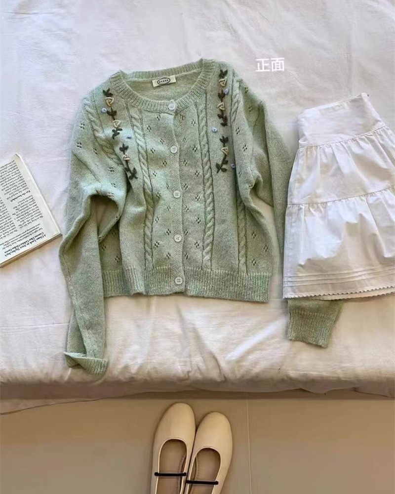 Floral embroidery lovely coat art lady sweater for women