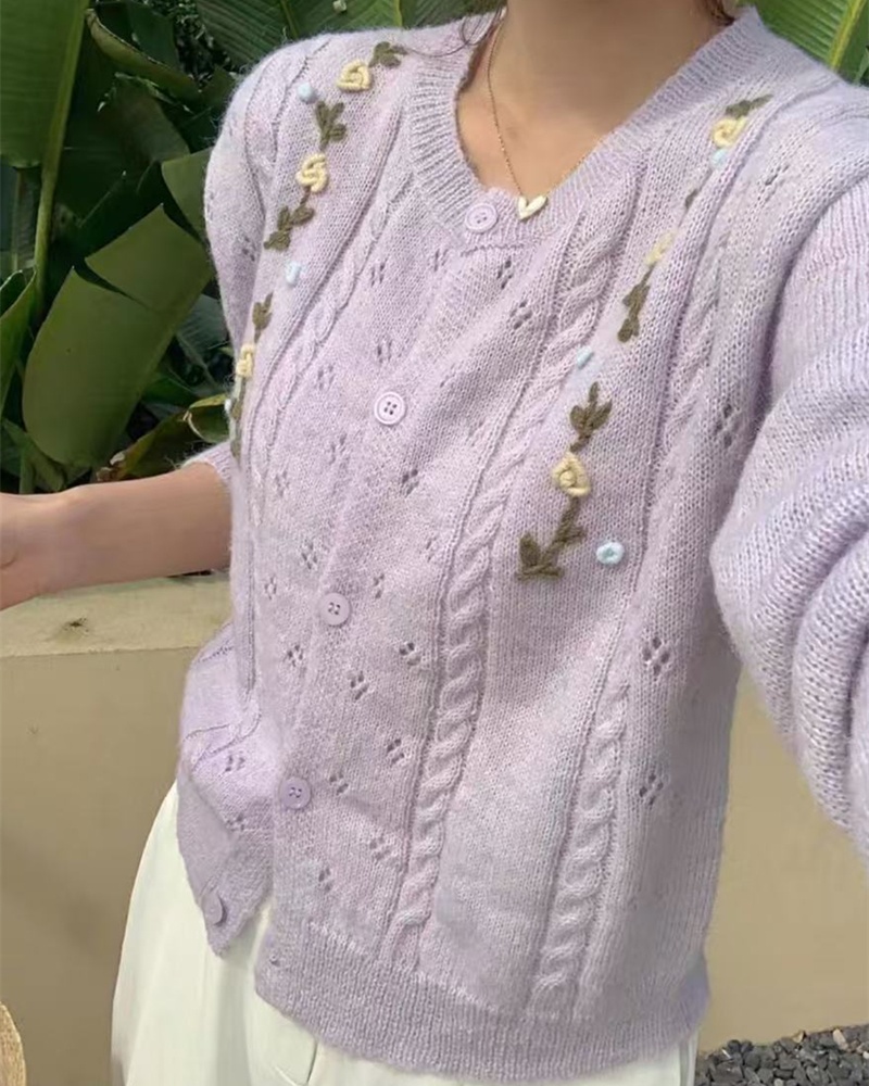 Floral embroidery lovely coat art lady sweater for women