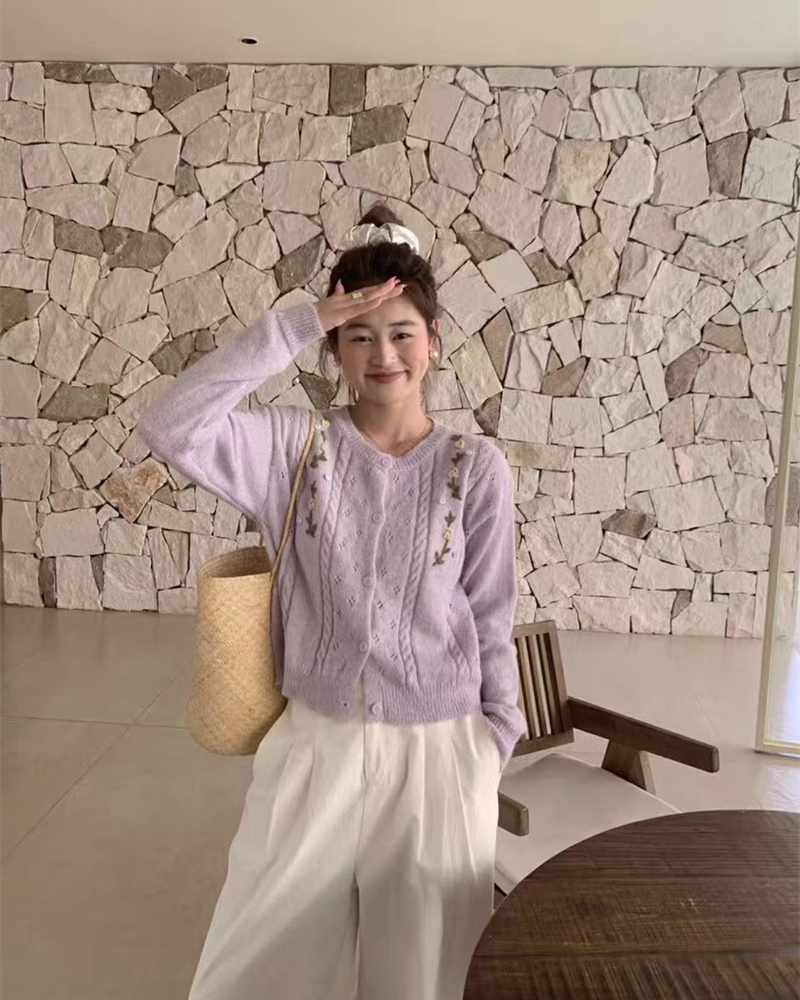 Floral embroidery lovely coat art lady sweater for women
