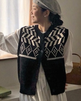 Sleeveless retro tops knitted sweater