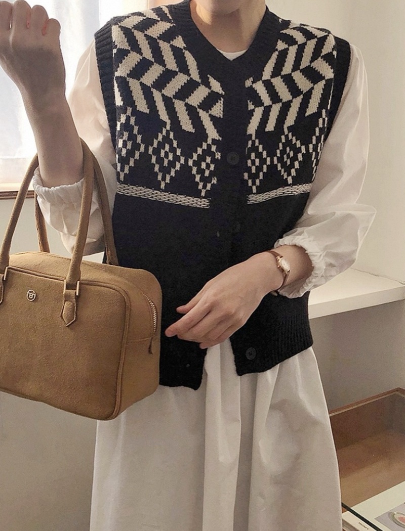 Sleeveless retro tops knitted sweater