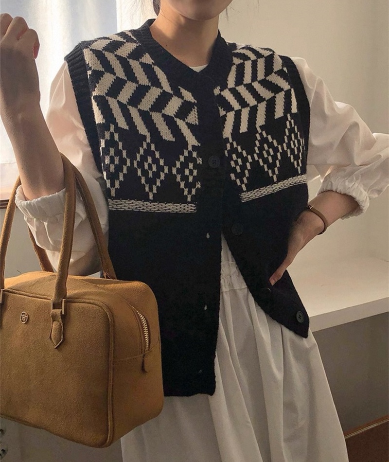 Sleeveless retro tops knitted sweater