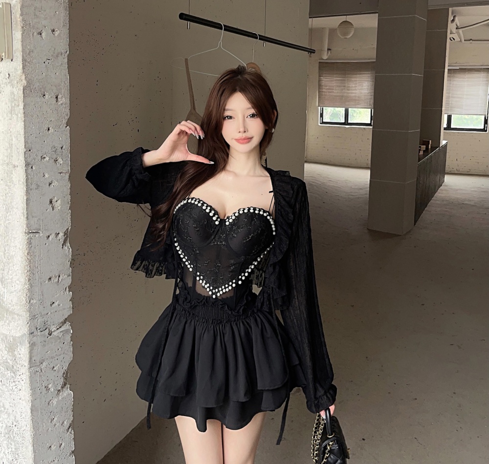 Sunscreen cardigan tender short skirt 3pcs set