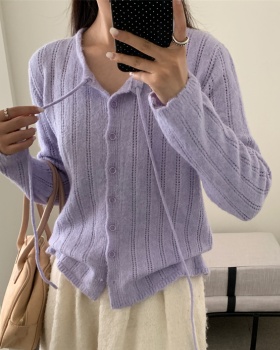 Knitted long sleeve sweater simple autumn cardigan for women