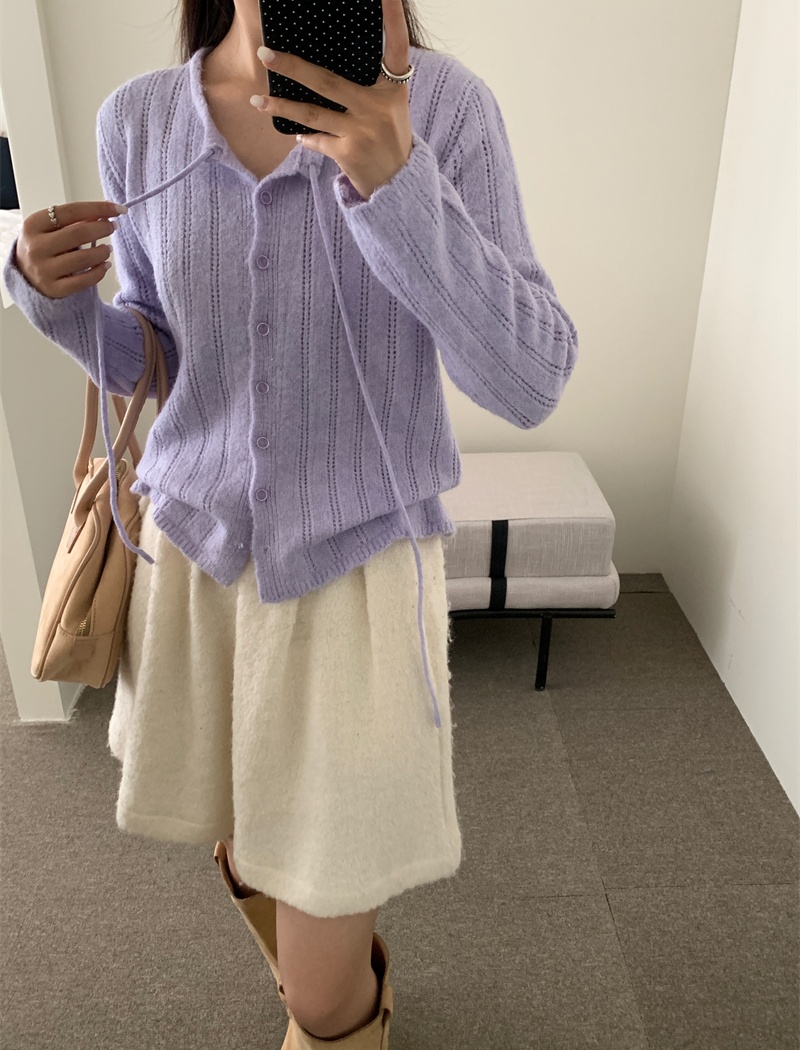 Knitted long sleeve sweater simple autumn cardigan for women