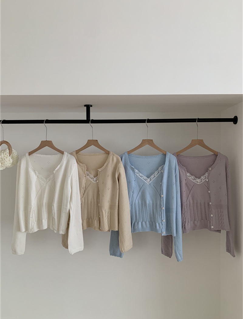 Sling autumn vest long sleeve hollow cardigan a set