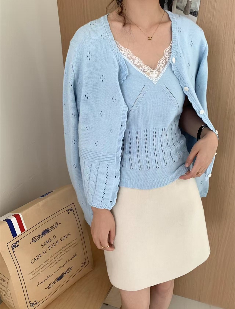 Sling autumn vest long sleeve hollow cardigan a set