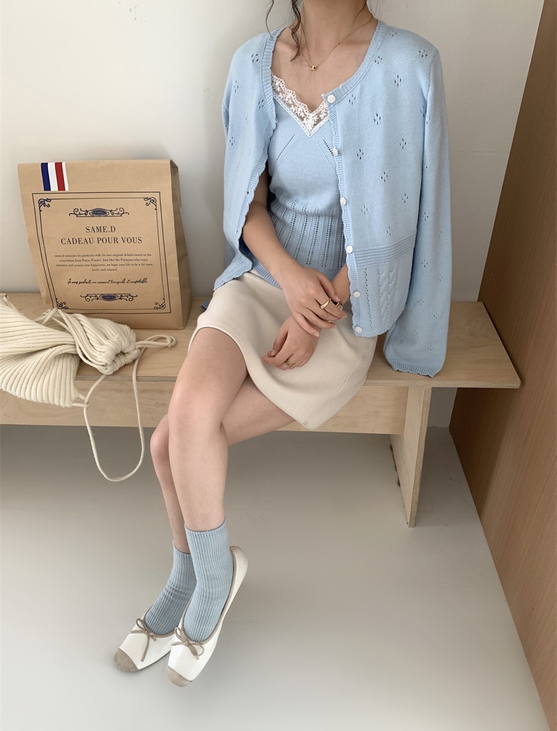 Sling autumn vest long sleeve hollow cardigan a set