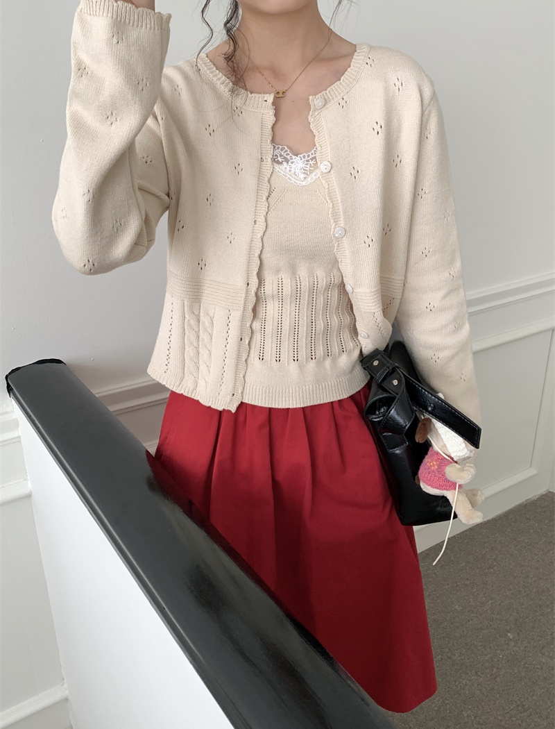 Sling autumn vest long sleeve hollow cardigan a set