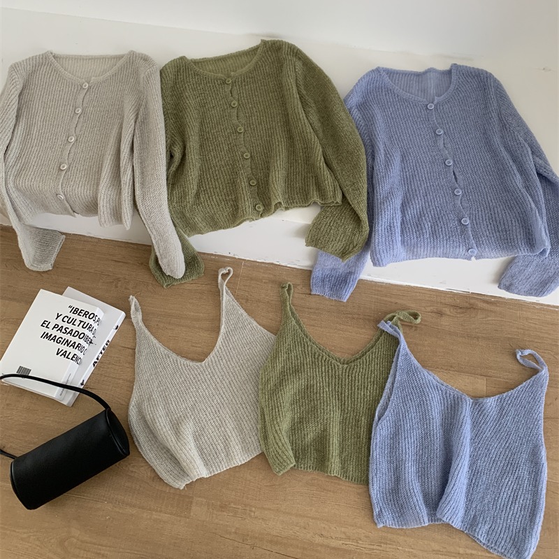 Round neck outside the ride cardigan autumn vest a set for women