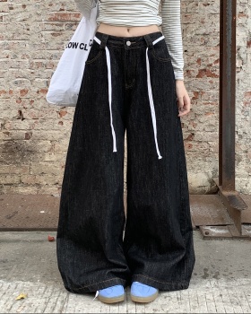 Black retro wide leg autumn jeans
