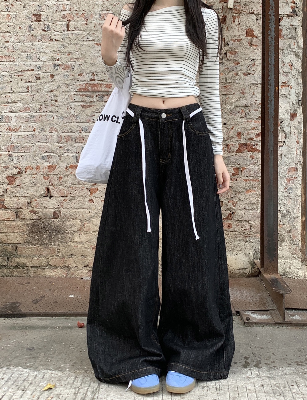 Black retro wide leg autumn jeans