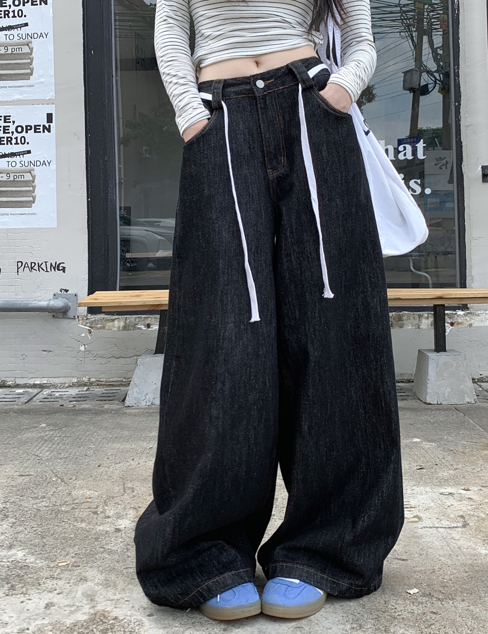 Black retro wide leg autumn jeans