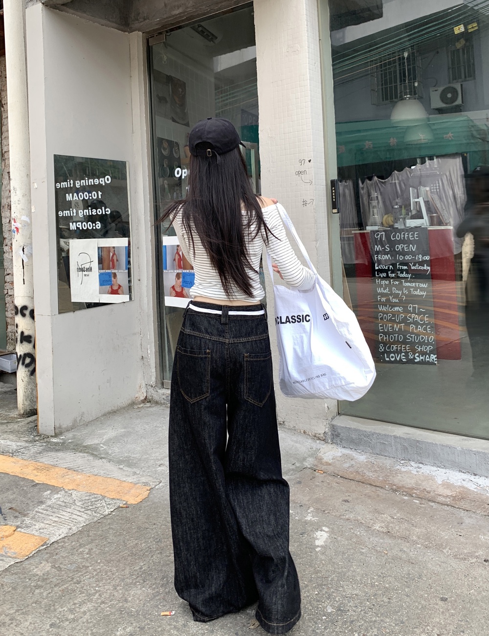 Black retro wide leg autumn jeans