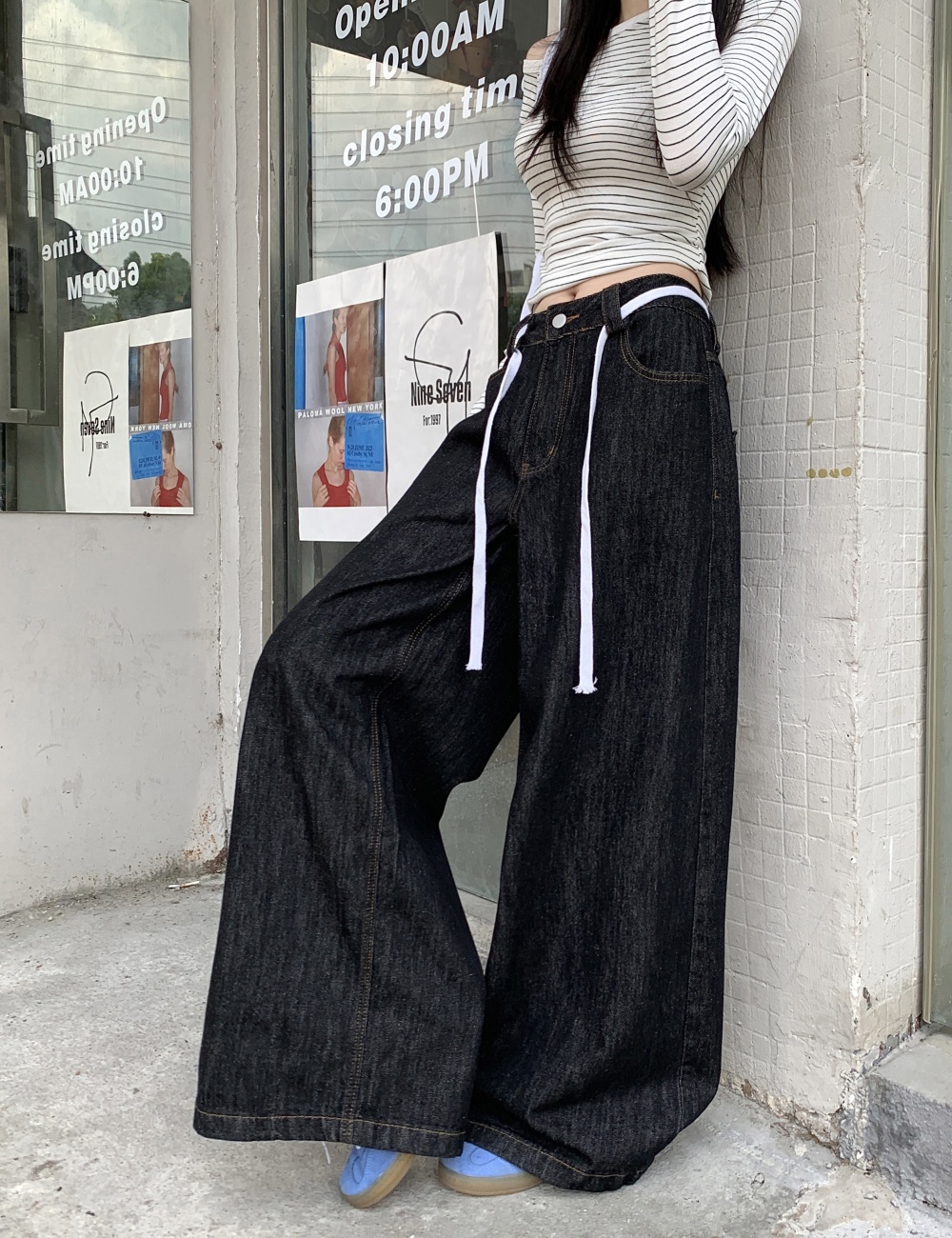 Black retro wide leg autumn jeans
