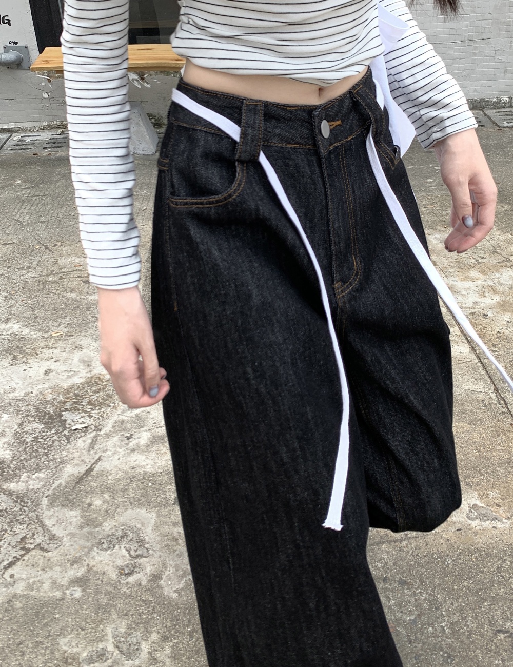 Black retro wide leg autumn jeans