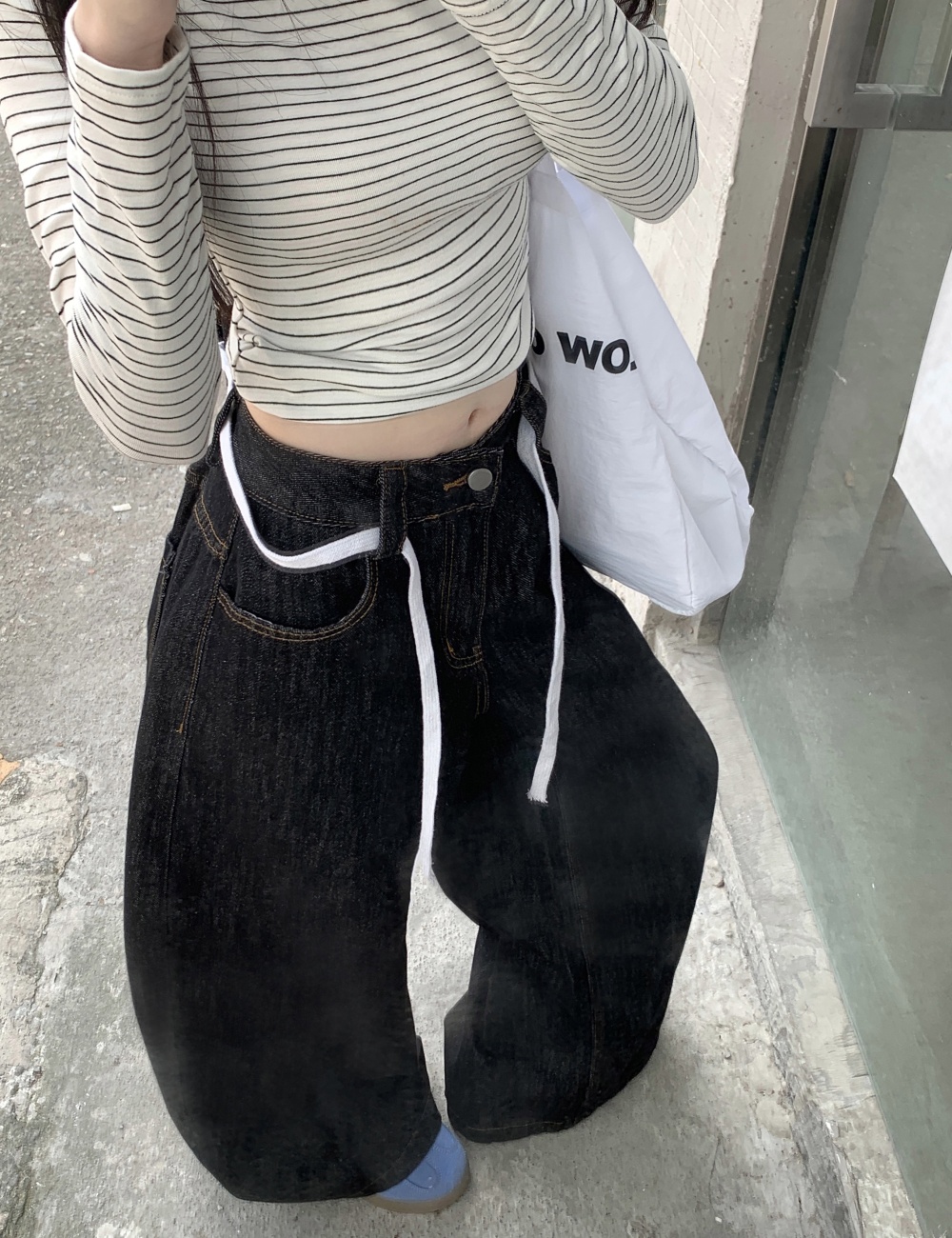 Black retro wide leg autumn jeans