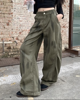 Retro fold autumn tie dye work pants for women